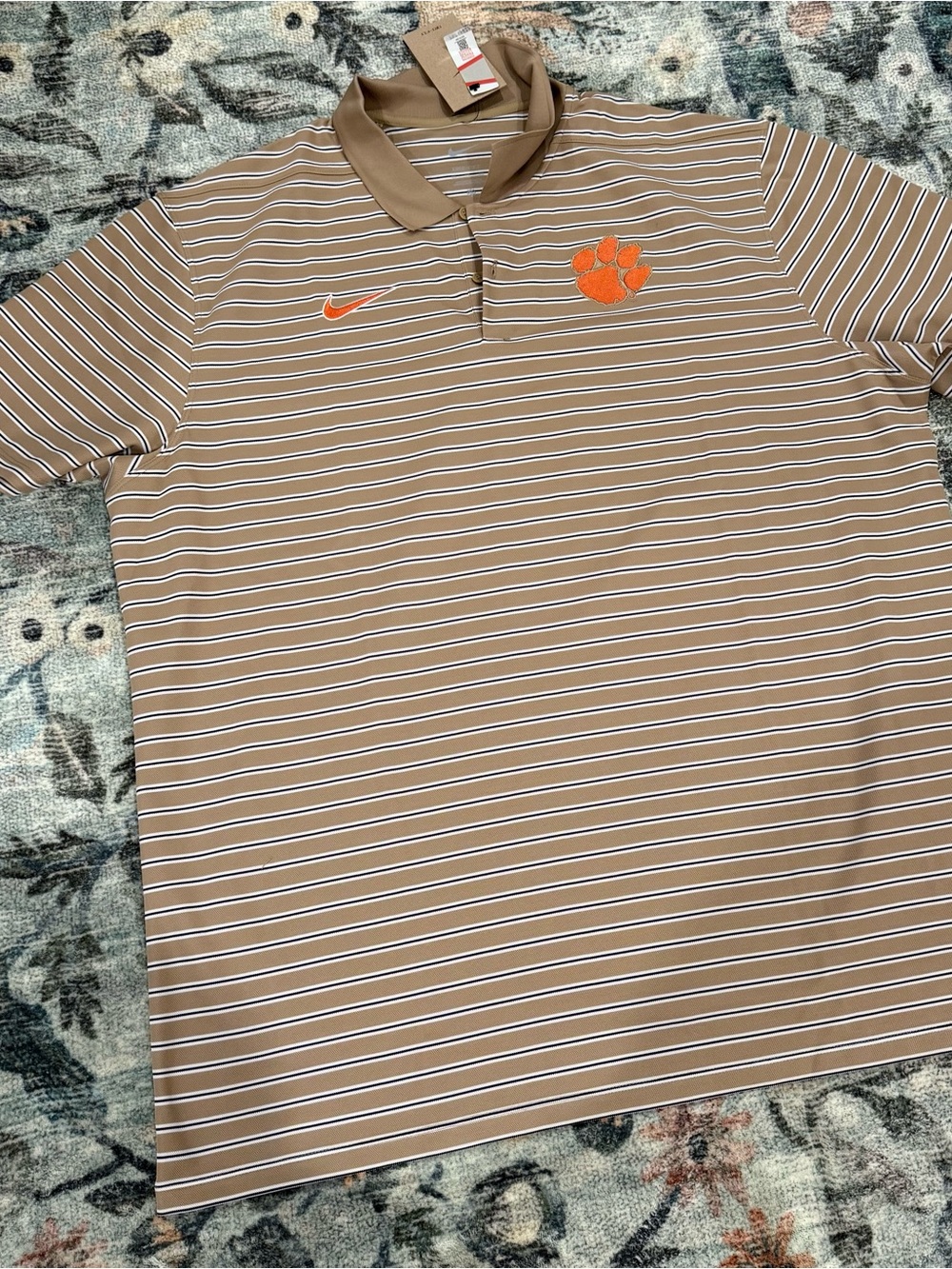 Nike Men’s Striped Polo Shirt - Tan with Orange Accents